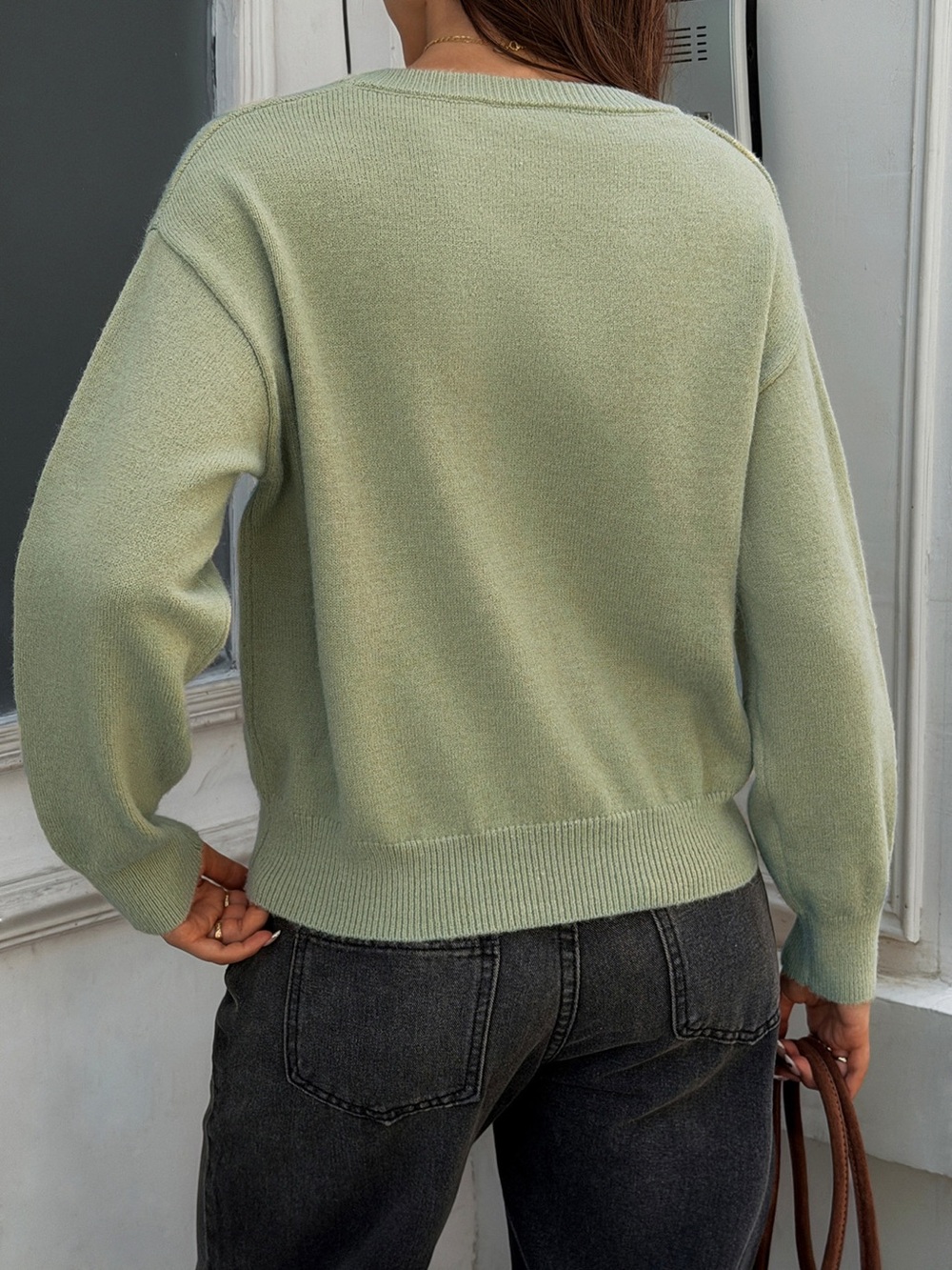 V-Neck Ribbed Hem Sweater - Picture 5 of 6